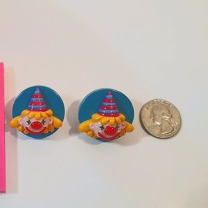 Circus Clown Emoji Blue Button Stud Earrings